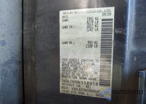 2009 Nissan Altima 2.5 S z USA, uszkodzony, nr VIN 1N4AL21E69N558958